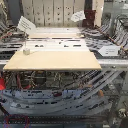 Daphne Oram's Oramics machine: a long table of film-strip transports and electronics